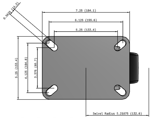5 1/4" x 7 1/4" Caster Top Plate Dimensions