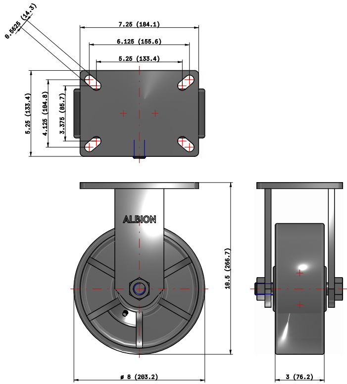 Heavy Duty Kingpinless Casters with Cast Iron Wheel - Capacity up to 2,800lbs