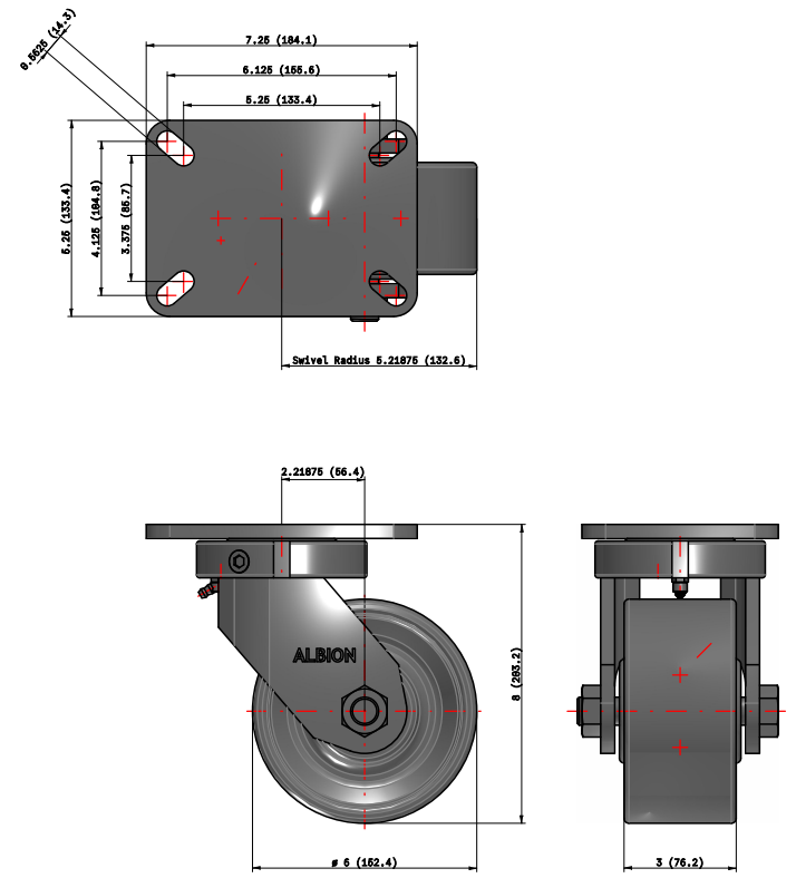 Heavy Duty Kingpinless Casters with Cast Iron Wheel - Capacity up to 2,800lbs
