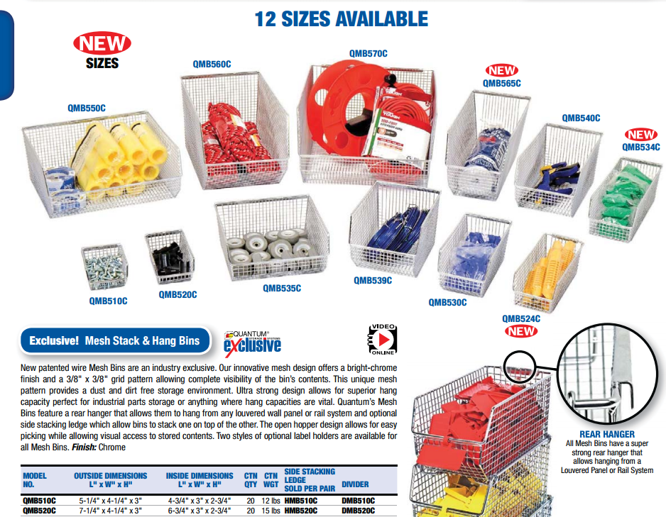 QUANTUM Wire Mesh Stack or Hang Bins / Ultra Bins & Systems