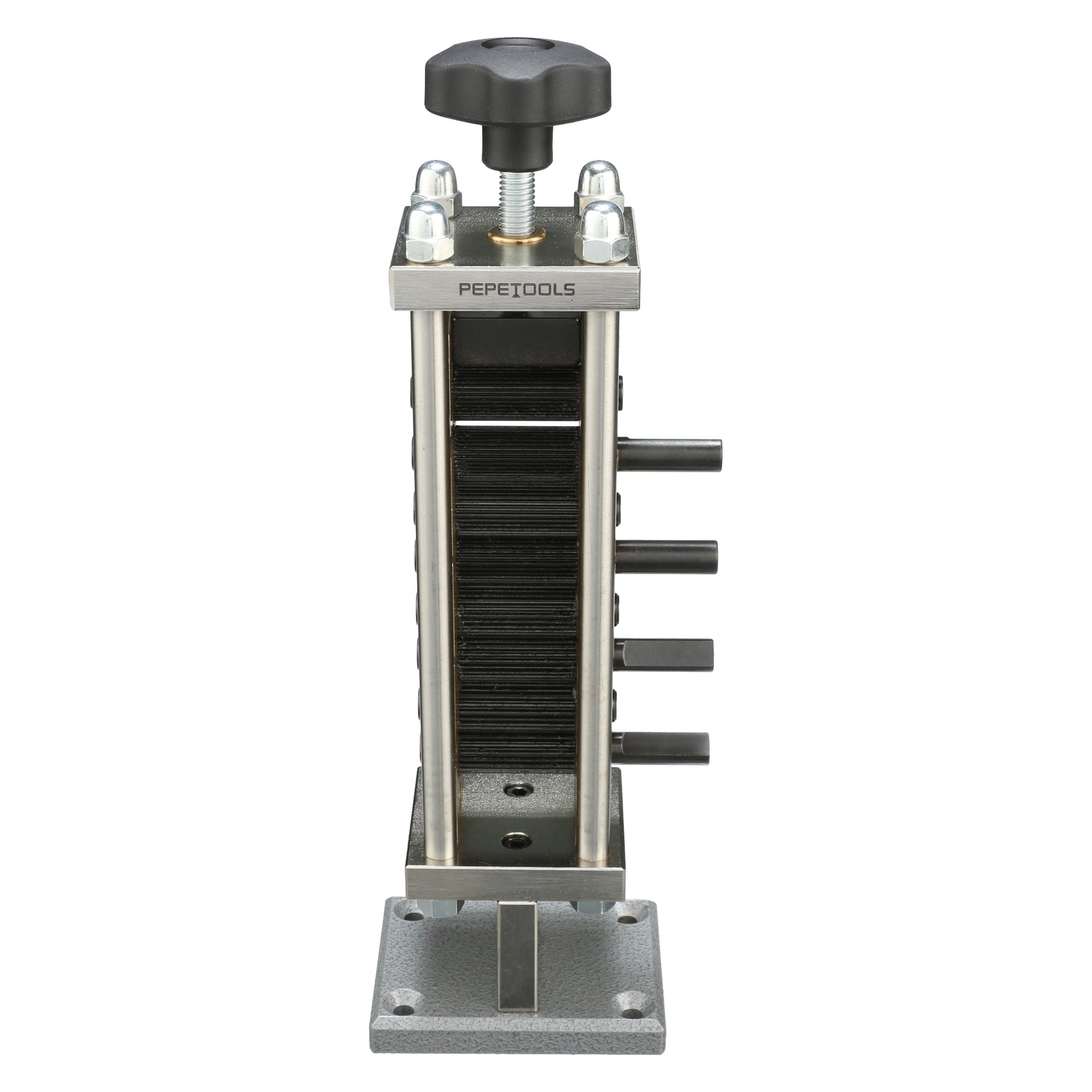 Pepetools corrugating rolling mill used to create textured, corrugated metal sheets, with adjustable rollers and sturdy construction.