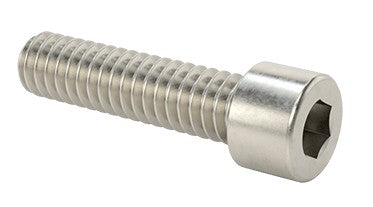 Stainless steel socket head cap screw with 1/4-20 thread size and 1-inch length, showing the alloy and stainless steel material.