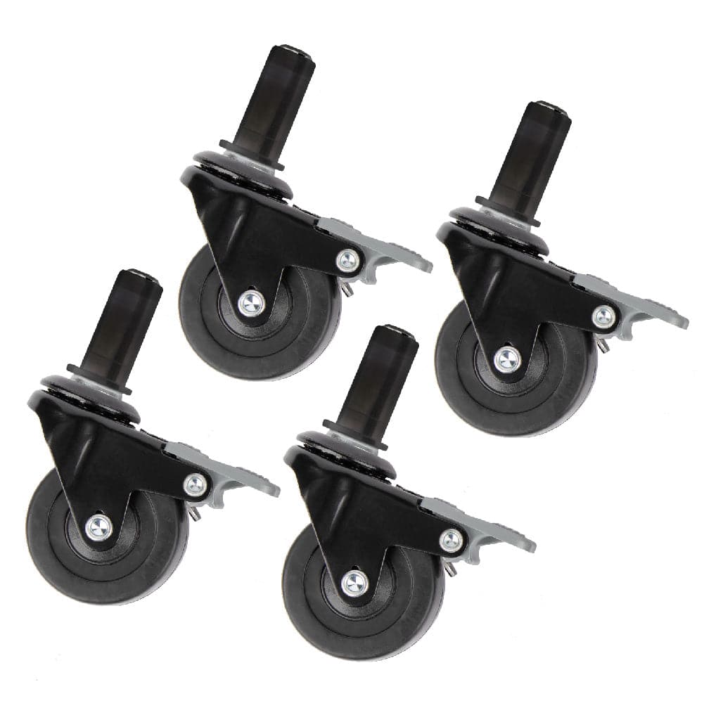 Set of four PIPE DECOR swivel caster wheels designed for ½-inch pipe, featuring durable construction and smooth rotation.