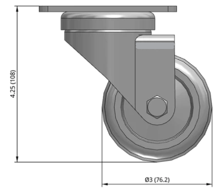 3" Light Duty Thermo-Rubber TPR Swivel Castor Dimensions