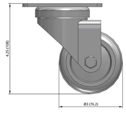 Light duty TPR caster by TACT Industrial, shock absorbing swivel caster with non-marking wheels for 210-325 lb capacity.