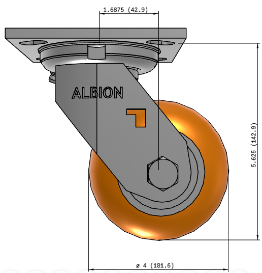 4" CG-Max Swivel Castor Dimensions