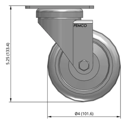 4" Light Duty Thermo-Rubber TPR Swivel Castor Dimensions