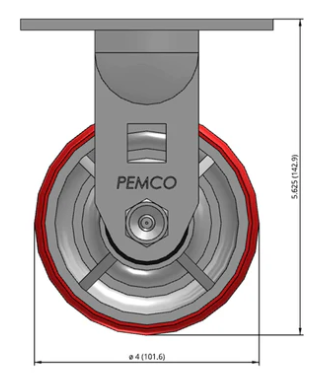 4" Polyurethane on Iron Rigid Castor Dimensions