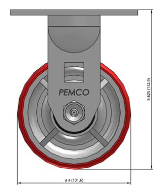 Heavy duty caster with polyurethane wheel and iron frame, rated for 1250 lbs capacity, designed for industrial applications.