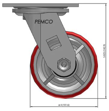 4" Polyurethane on Iron Swivel Castor Dimensions