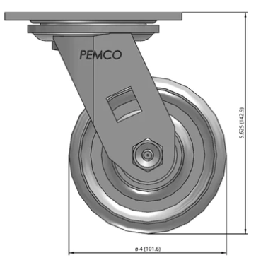 Swivel caster with cast iron wheel, TACT Industrial Products semi-steel cast iron casters, 1250 lb capacity industrial wheels.