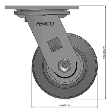 4" Thermo-Rubber Swivel Castor Dimensions