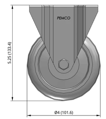 4" Thermo-Urethane TPU Rigid Castor Dimensions