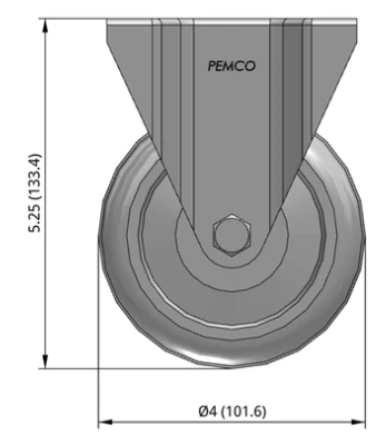 Thermo-urethane TPU rigid caster by TACT Industrial Products, lightweight, quiet, non-marking wheels, supports 270-350 lb capacity.