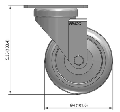 Ergonomic TACT Industrial TPU polyurethane caster wheel with swivel design, quiet, non-marking, supports 270-350 lbs capacity.