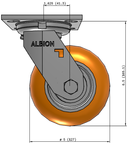 5" CG-Max Swivel Castor Dimensions