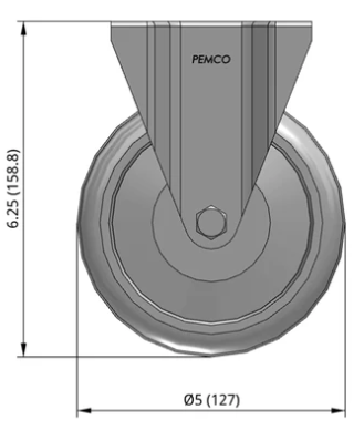 5" Light Duty Thermo-Rubber TPR Rigid Castor Dimensions