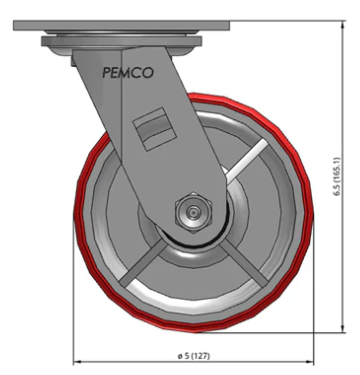 5" Polyurethane on Iron Swivel Castor Dimensions