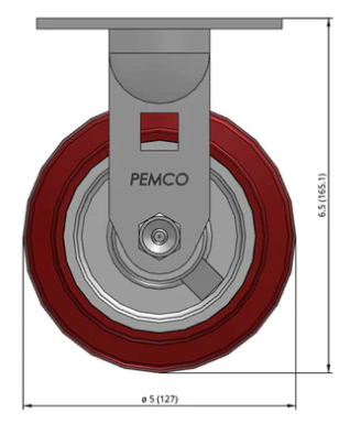 5" RIGID CASTER with POLYURETHANE WHEEL DIMENSIONS