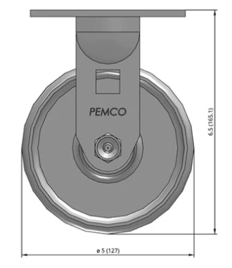 Rigid caster with cast iron wheel from TACT Industrial Products, designed for heavy-duty industrial use, 1250 lb capacity.