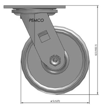Swivel caster with cast iron wheel from TACT Industrial Products, 1250 lb capacity industrial wheel for heavy-duty applications