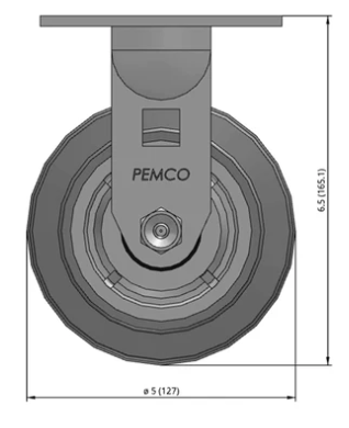 Medium duty TPR caster with soft rubber non-marking wheels by TACT Industrial Products, shown with detailed dimensions.