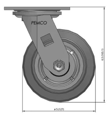 5" Thermo-Rubber Swivel Castor Dimensions