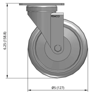 5" Thermo-Urethane TPU Swivel Castor Dimensions