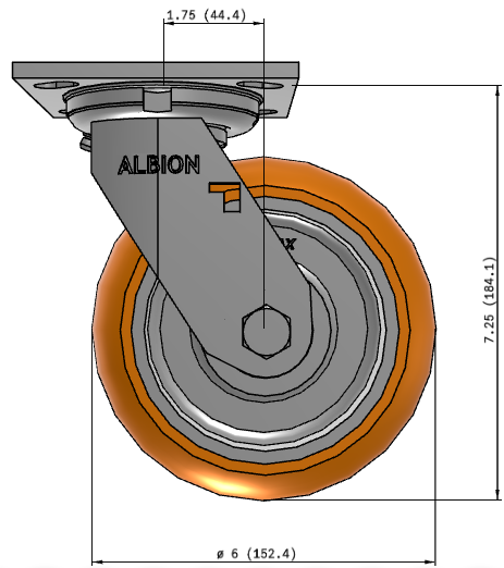 6" CG-Max Swivel Castor Dimensions