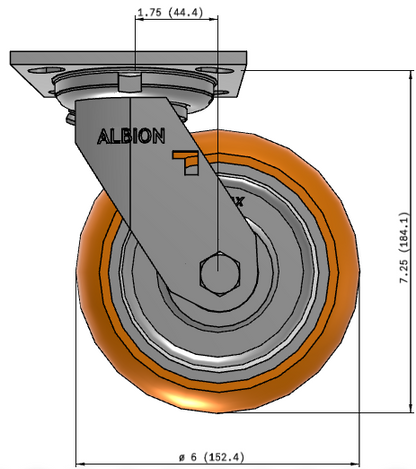 Swivel caster with ergonomic reactive poly wheels from TACT Industrial, 1500 lb capacity, designed for low push-force movement.