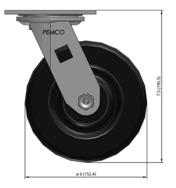 Medium duty phenolic swivel caster wheel from TACT Industrial Products with 1250 lb capacity, shown with dimensions.