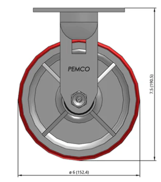 6" Polyurethane on Iron Rigid Castor Dimensions