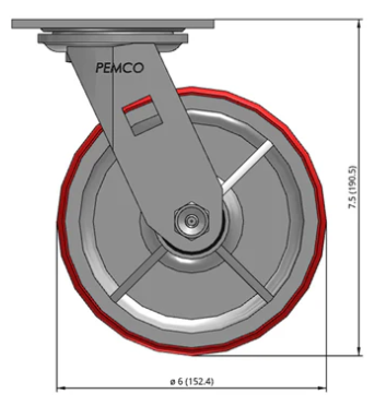 Heavy-duty polyurethane on iron caster wheel with swivel design, 1250 lb capacity for industrial use by TACT Industrial Products.