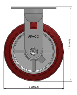 6" RIGID CASTER with POLYURETHANE WHEEL DIMENSIONS