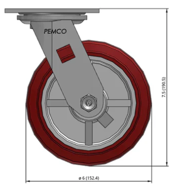 6" Urethane Swivel Castor Dimensions