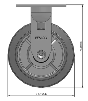 6" Thermo-Rubber Rigid Castor Dimensions