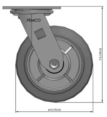 6" Thermo-Rubber Swivel Castor Dimensions