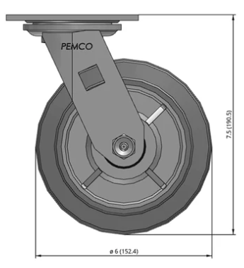 Medium duty TPR caster with soft rubber non-marking wheels and swivel design, ideal for industrial carts by TACT Industrial Products.