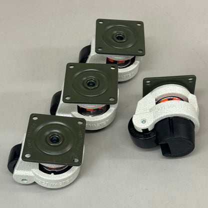 PayWut FOOT MASTER set of 4 plate caster mounting swivel wheels with 3 1/4-inch mounts and 2-inch green marble wheels for hardware use.