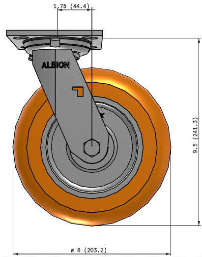 8" CG-Max Swivel Castor Dimensions