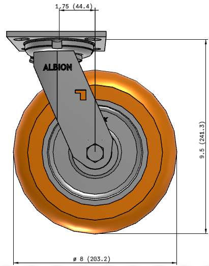 Swivel caster wheel by TACT Industrial with ergonomic reactive poly design, 1500 lb capacity, ideal for low push-force mobility.