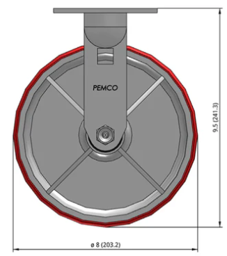 8" Polyurethane on Iron Rigid Castor Dimensions