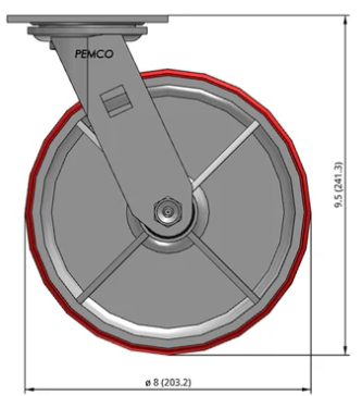 Heavy-duty polyurethane on iron caster wheel with swivel design, 1250 lb capacity, by TACT Industrial Products.
