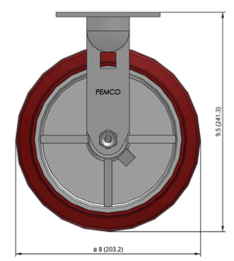 8" RIGID CASTER with POLYURETHANE WHEEL DIMENSIONS