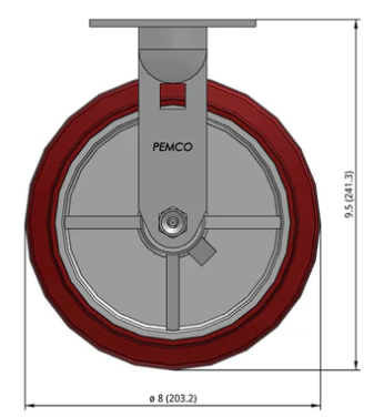 Rigid stainless steel caster with polyurethane wheel, 800lb capacity, food-grade washdown caster for industrial applications.