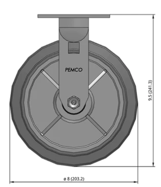 8" Thermo-Rubber Rigid Castor Dimensions