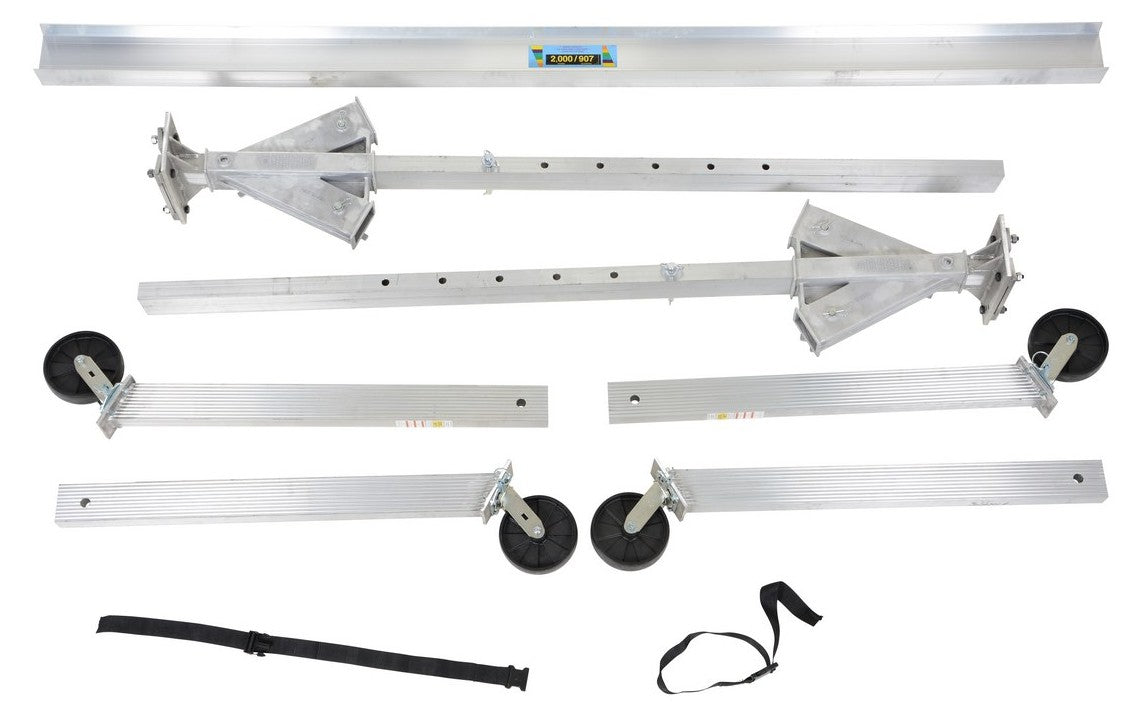 Adjustable aluminum gantry crane by Vestil showing corrosion-resistant I-beam and portable crane components.