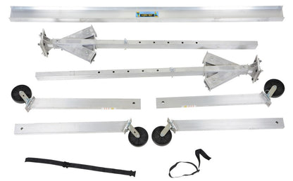 Adjustable aluminum gantry crane by Vestil showing corrosion-resistant I-beam and portable crane components.
