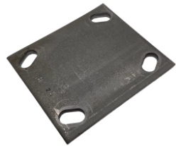 Steel caster mounting plate by TACT Industrial, 4x4.5 inches with 1/4-inch thickness, designed for welding onto equipment.