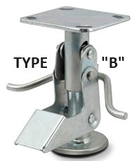 Industrial caster floor lock by TACT Industrial Products securing 4-8 inch casters with a sturdy brake lock mechanism.